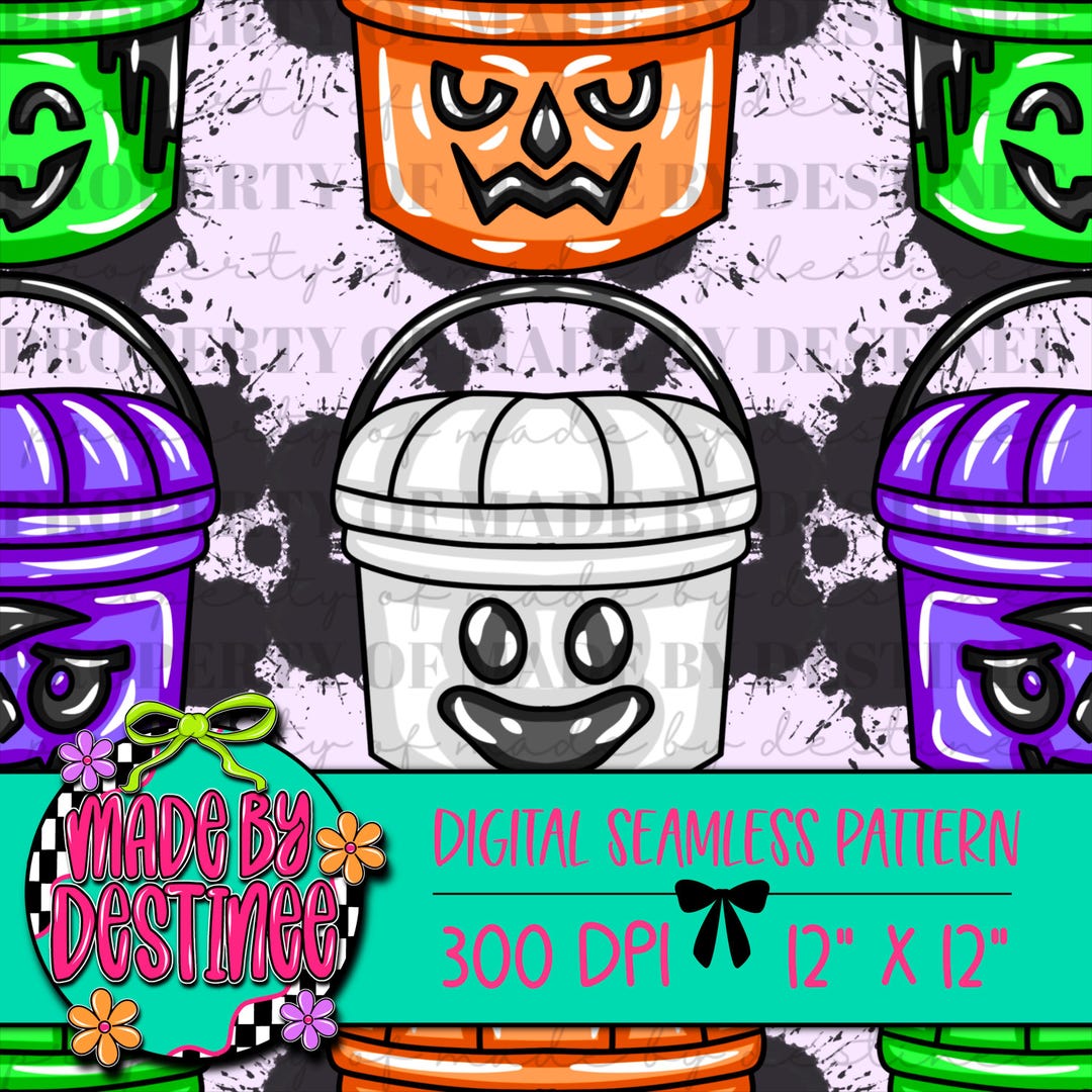 Halloween Bucket Digital Seamless Pattern PNG – Pastel Goth Trick or ...