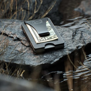 Tactical Wallet | Charcoal Leather - Rowdy Parrot Wallets for Men - RFID Blocking - Top Grain Leather - Slim Minimalist Money Clip Wallet
