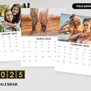 Editable 2025 Photo Calendar Template | Monthly Calendar PDF | Printable Wall Calendar | Customizable with Photos | Instant Digital Download