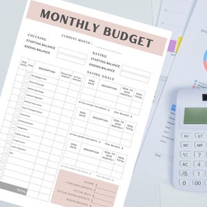 Printable Monthly Budget Sheet | Finance Tracker PDF | Simple Budget Planner | Personal Finance Template  | Track Income, Expenses & Savings