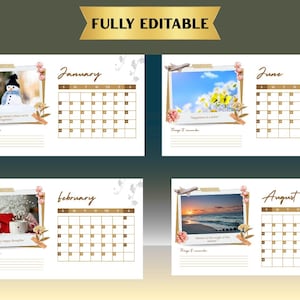 Bearbeitbare 12-Monate Kalender Vorlage | Canvas-Kalender mit Foto | Kalender für alle Monate | Druckbarer Wandkalender | Sofort Download