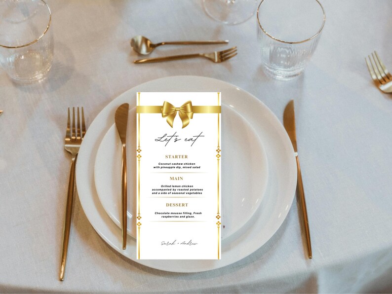 Elegant Gold Menu Card Template: Editable Dinner Party Printable (6x11 ...