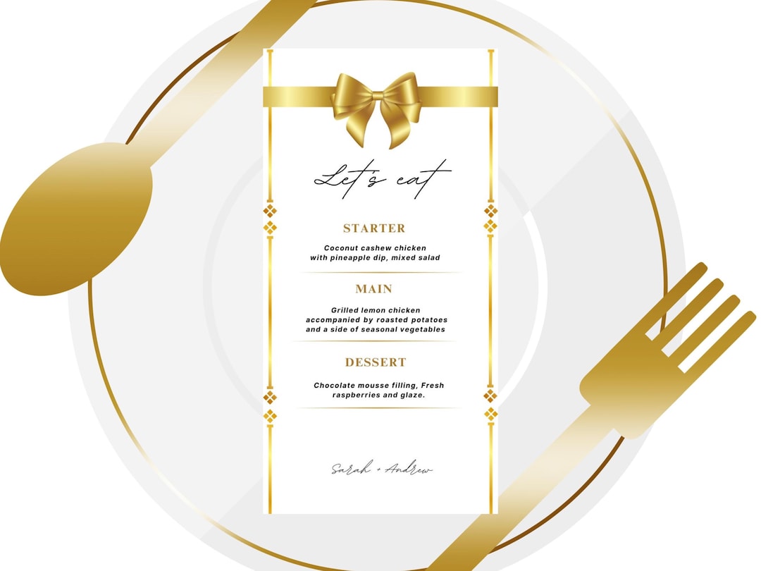 Elegant Gold Menu Card Template: Editable Dinner Party Printable (6x11 ...