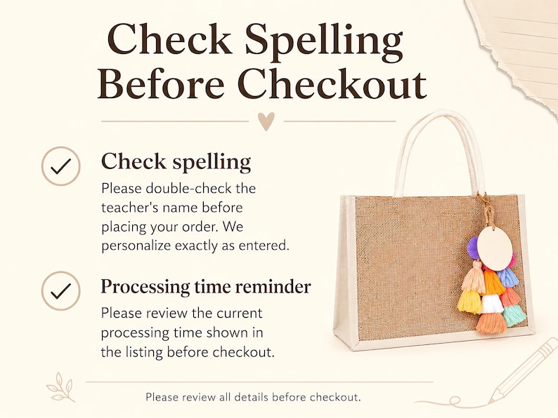 May include: A rectangular jute tote bag with white trim and handles, featuring a decorative charm with a blank wooden circle and a cluster of colorful tassels in shades of pink, orange, yellow, blue, and purple, alongside text instructions.