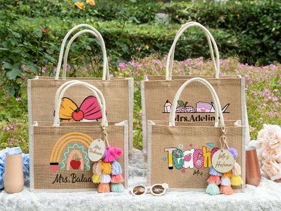 Personalized Teacher Burlap Tote Bag: Appreciation Gift