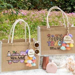 Personalized Teacher Tote Bag,Teacher Bags,Teacher Name Tote Bag,Back to School Bags,Gift For Teacher,School Campus Bag,Thank You Gift