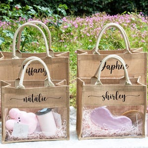 Personalized Tote Gift bag,Custom Burlap Bag,Beach Bag,Bridesmaid Bag,Jute Bag,Bachelorette Party Favor,Bridal Party Gift,Thank You Bag