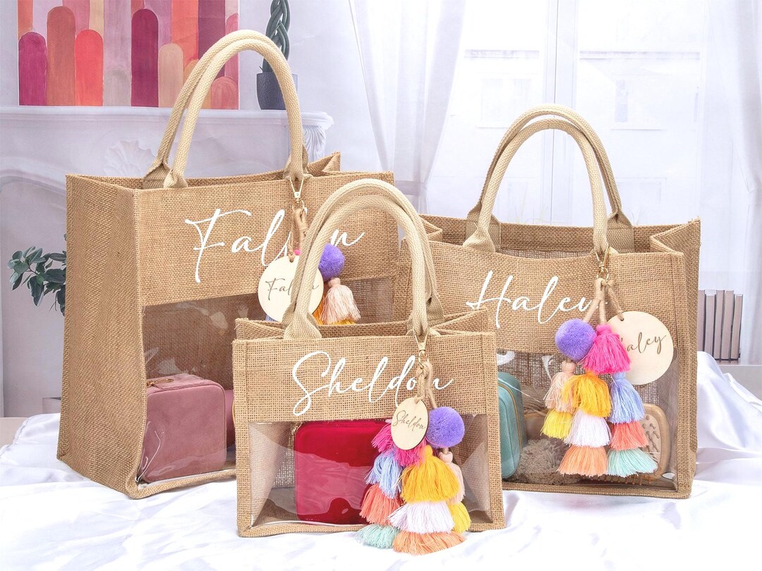 Personalized Burlap Bridesmaid Tote Bag, Custom Name Jute Gift Bag ...