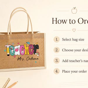 Personalized Teacher Burlap Tote Bag: Appreciation Gift image 9