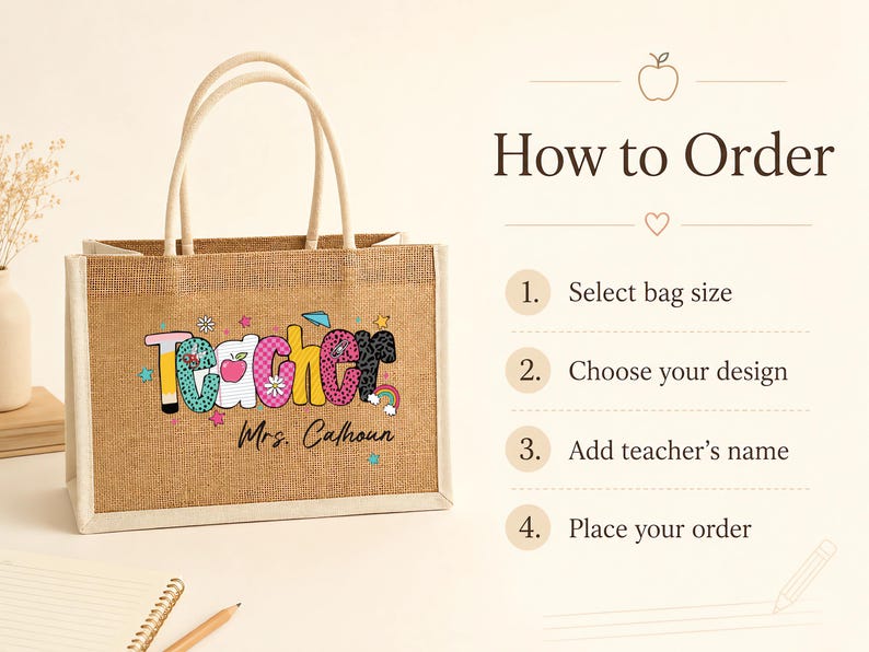 Personalized Teacher Burlap Tote Bag: Appreciation Gift image 9