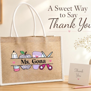Personalized Teacher Burlap Tote Bag: Appreciation Gift image 18