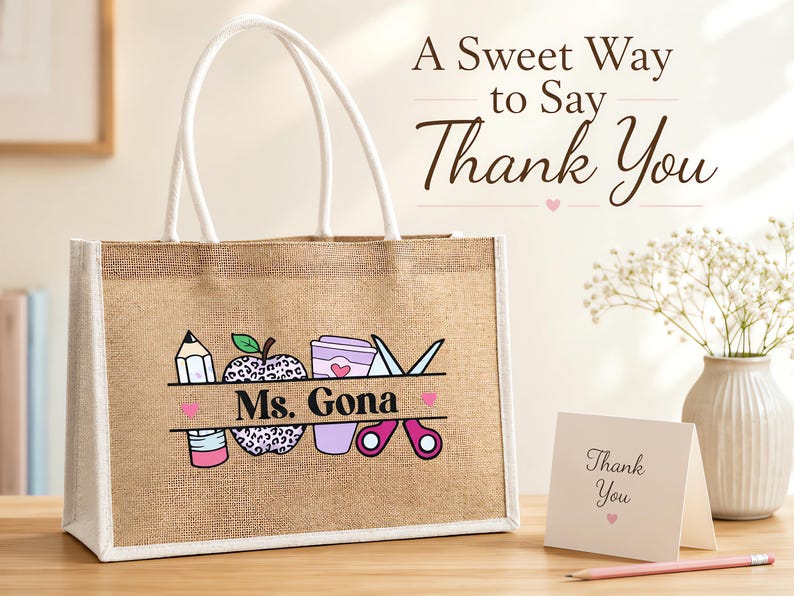 Personalized Teacher Burlap Tote Bag: Appreciation Gift image 18