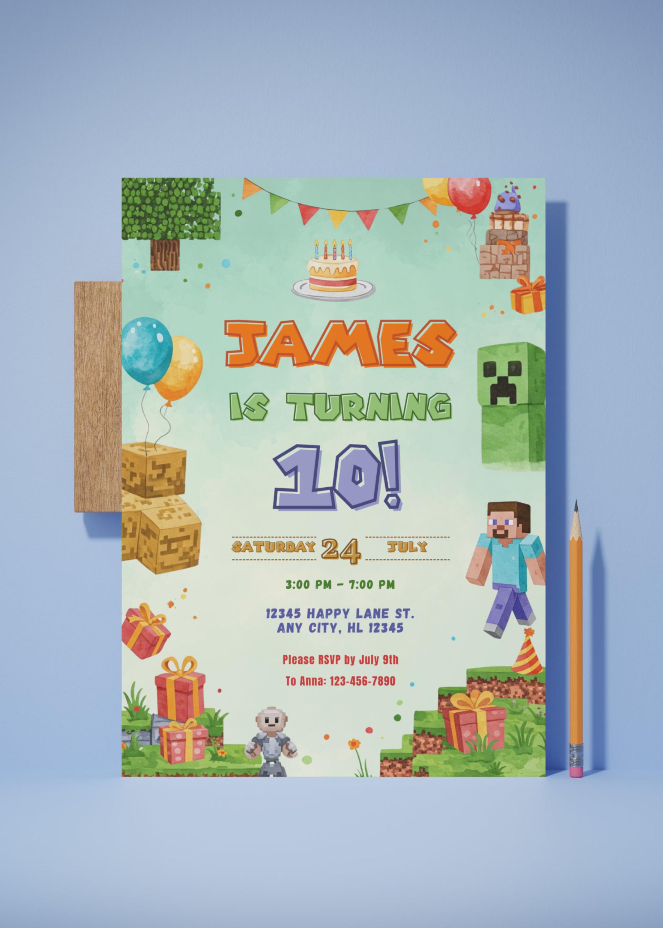 Minecraft Pixel Party Invitation