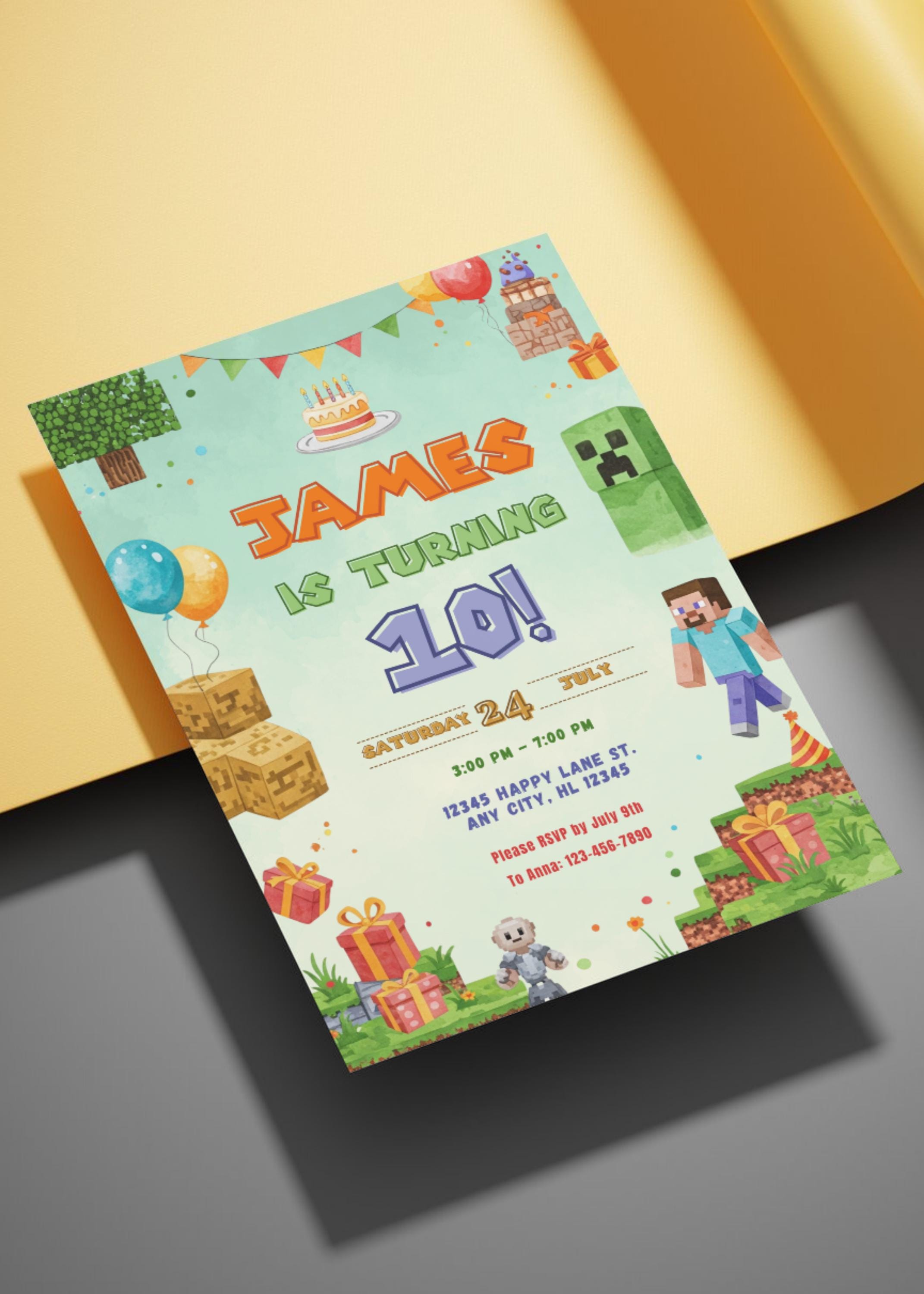 Minecraft Pixel Party Invitation