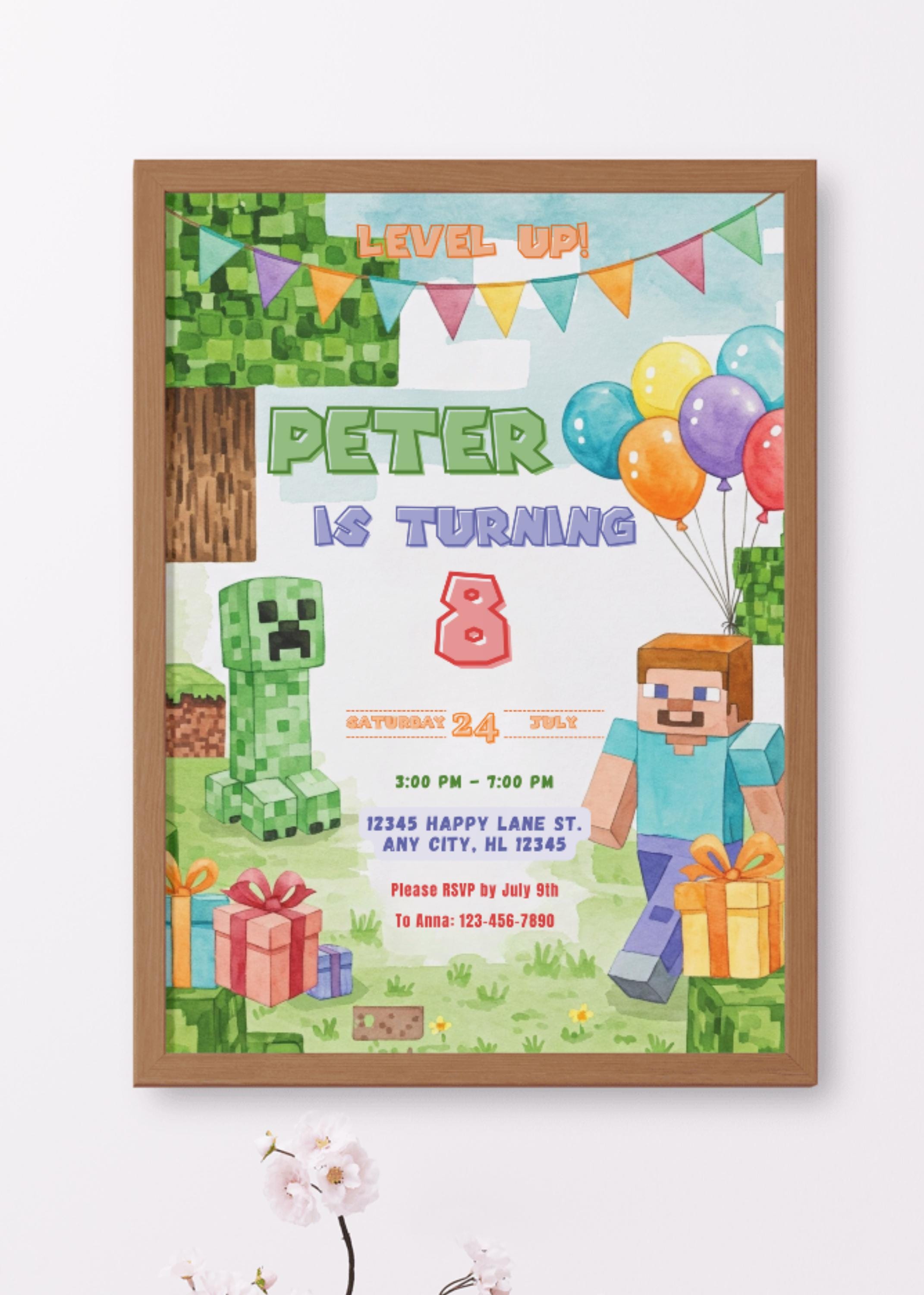 Editable Pixel Gamer Invite