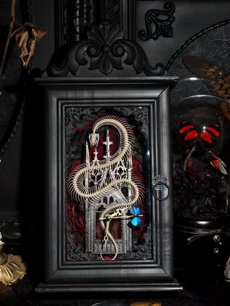Gothic Snake Bone Clock, Real Specimen Skeleton Clock Art, Dark ...