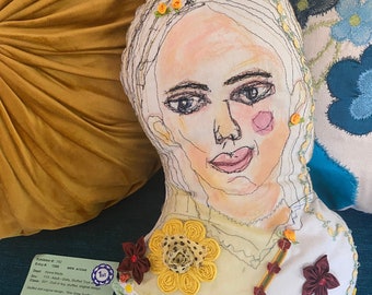 She sewed Sunflower Seeds, Fabric Art Doll Pillow