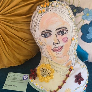 She sewed Sunflower Seeds, Fabric Art Doll Pillow image 1