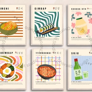 Korean Food Posters Set of 10 | Modern Digital Wall Art | Korean Kitchen & Dining Room Printable Decor | Food Poster