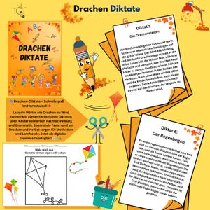 Dragon Dictations PDF | Autumn German Worksheet for Children | Elementary School Grades 2–4 | Spelling & Fantasy Stories