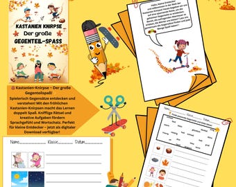 KastanienKnirpse PDF | Gegenteile lernen mit Herbstspaß | Deutsch-Arbeitsblatt Kinder | Grundschule Klasse 1–3 | Sprachförderung&Kreativität