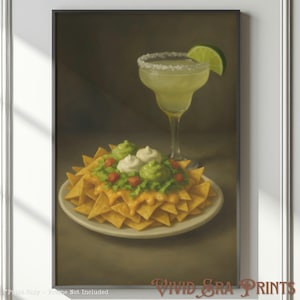 Nachos and Margarita Poster Print for Bar Cart Decor wall art for kitchen fiesta gift for her dorm room print margarita lover art