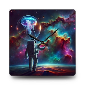 Cosmic Astronaut Acrylic Wall Clock: Galaxy Decor, Sci-Fi Art