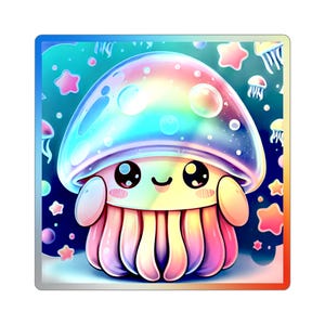 Holographic Jellyfish Stickers: Waterproof Anime Laptop Decals