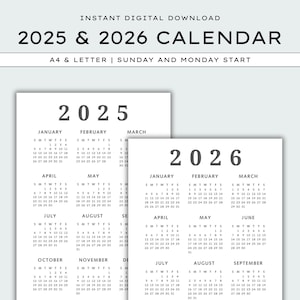 2025-2026 Printable Calendar: Minimalist A4/Letter (Digital Download)