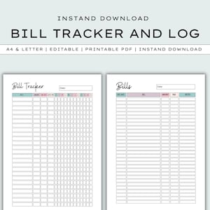 Maandelijkse rekeningtracker, maandelijks rekeninglogboek, rekeningplanner, controlelijst rekeningbetalingen, betalingstracker voor nutsvoorzieningen, invoegen, afdrukbaar, direct downloaden