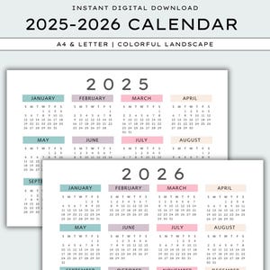 2025-2026 Calendar Printable: Colorful Landscape, A4/Letter (PDF)