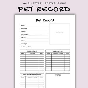 Editable Dog Health Record Template: Puppy Vaccination, Medication (A4, US Letter - Digital Download)