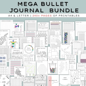 Paquete Bullet Journal, 2025-2026: Seguimiento mensual y anual, seguimiento de hábitos, planificadores, seguimiento del estado de ánimo, autocuidado / Tamaño carta (EE. UU.), A4, PDF