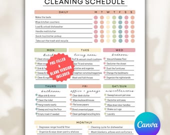 Editable Cleaning Schedule Template, ADHD Cleaning Planner Cleaning Checklist Printable Canva Daily Household Chore Chart Home Organizer PDF