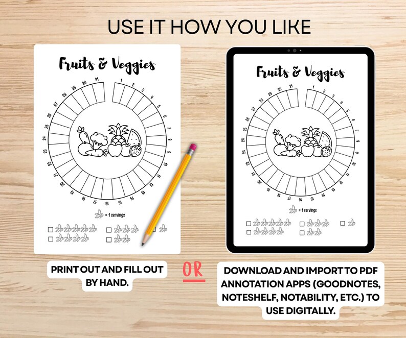 Fruit and Vegetable Tracker - PRINTABLE Journal Page, Monthly Tracker ...