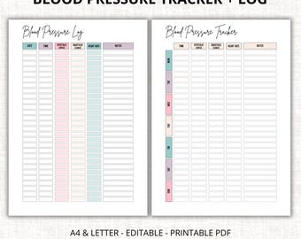 Blood Pressure Chart Editable Printable, Blood Pressure Log, Blood Pressure Tracker, Weekly Blood Pressure Log, BP Chart, Hypertension, PDF
