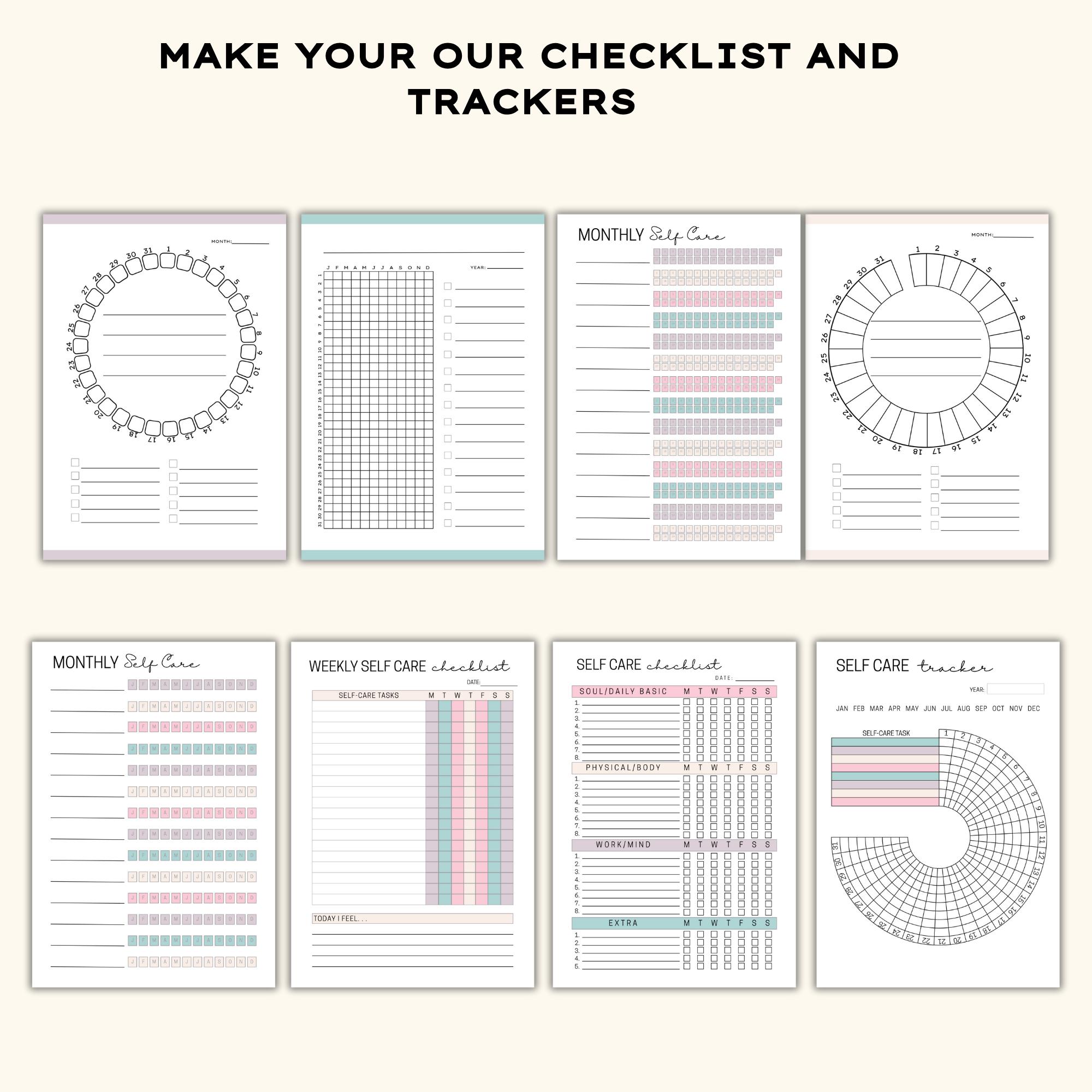 Self Care Checklist Bundle Printable, Daily Self-care Planner, Self ...
