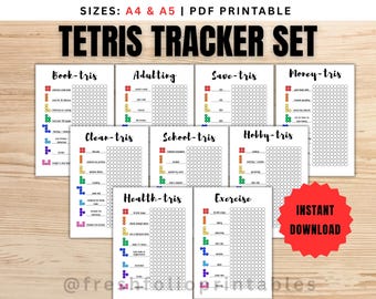 Tetris Tracker Set -PRINTABLE Journal Page, Monthly Task Tracker, Habit Tracker, Adulting, Book-Tris, Exercise, Hobby-Tris, Planner Page PDF