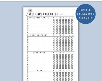 Self Care Checklist - PRINTABLE Journal Page - Planner Page, Weekly Tracker, Monthly Goal Tracker - Self-care Journal Page, Wellness Tracker