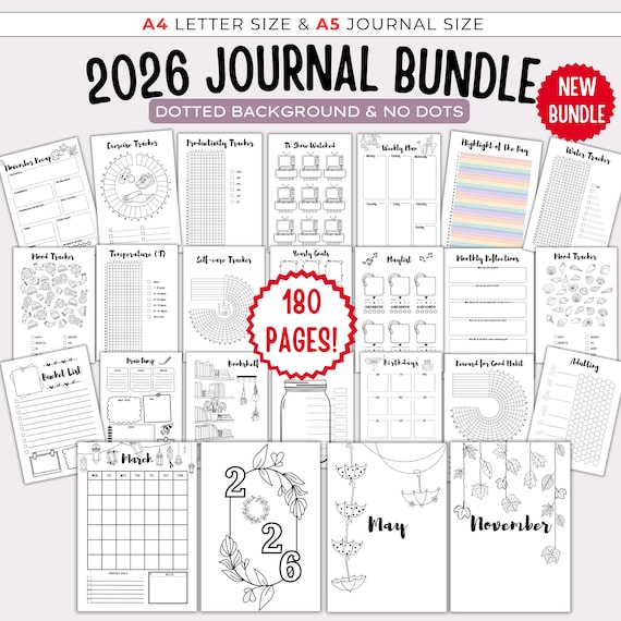2026 Journal Bundle -  Printable Journal Pages, BUNDLE C, Digital Planner Pages, Daily Weekly Monthly Planners, 2026 Journal, Bullet Journal