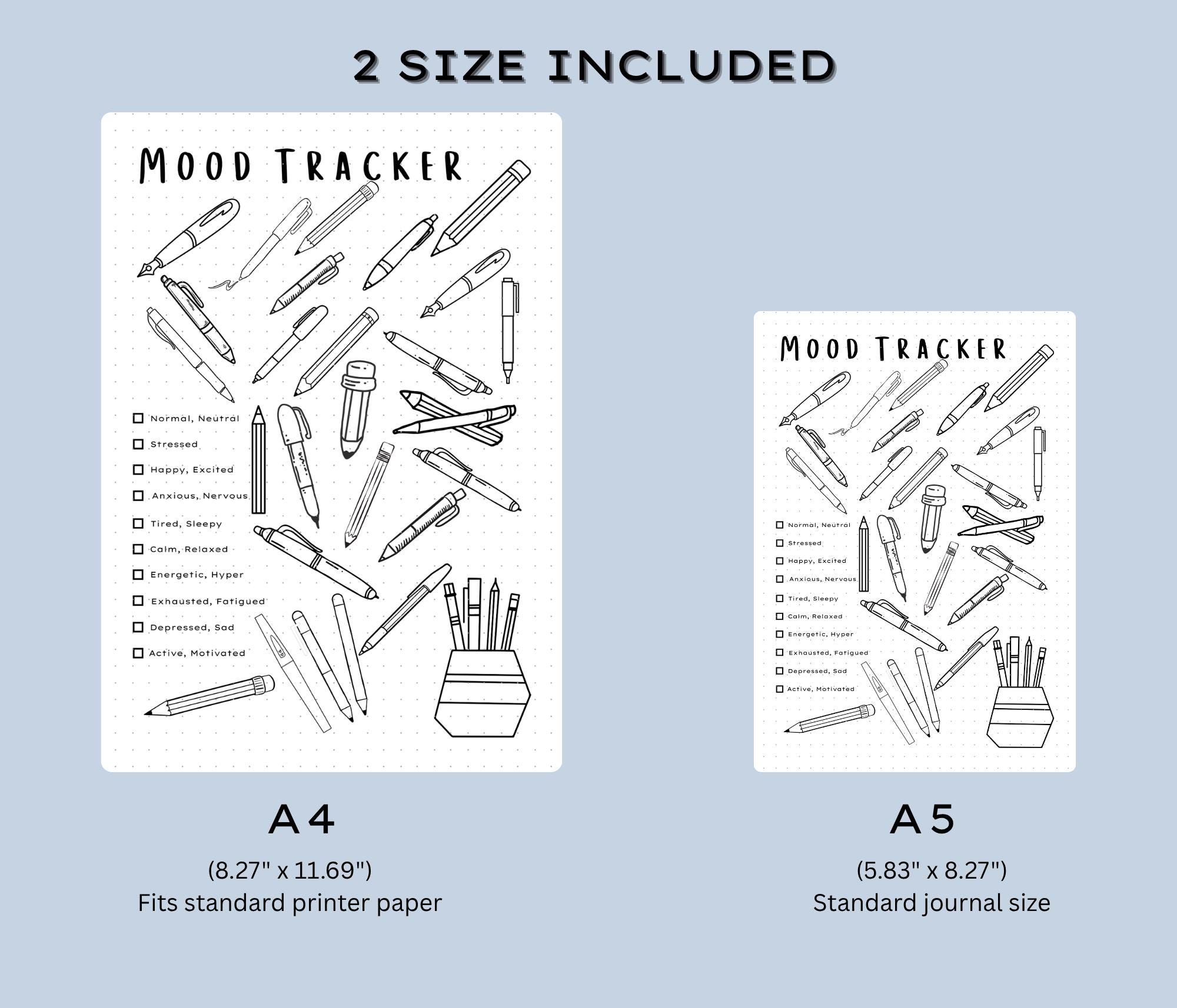 Pens & Pencils Mood Tracker - PRINTABLE Bullet Journal Tracker, Monthly ...
