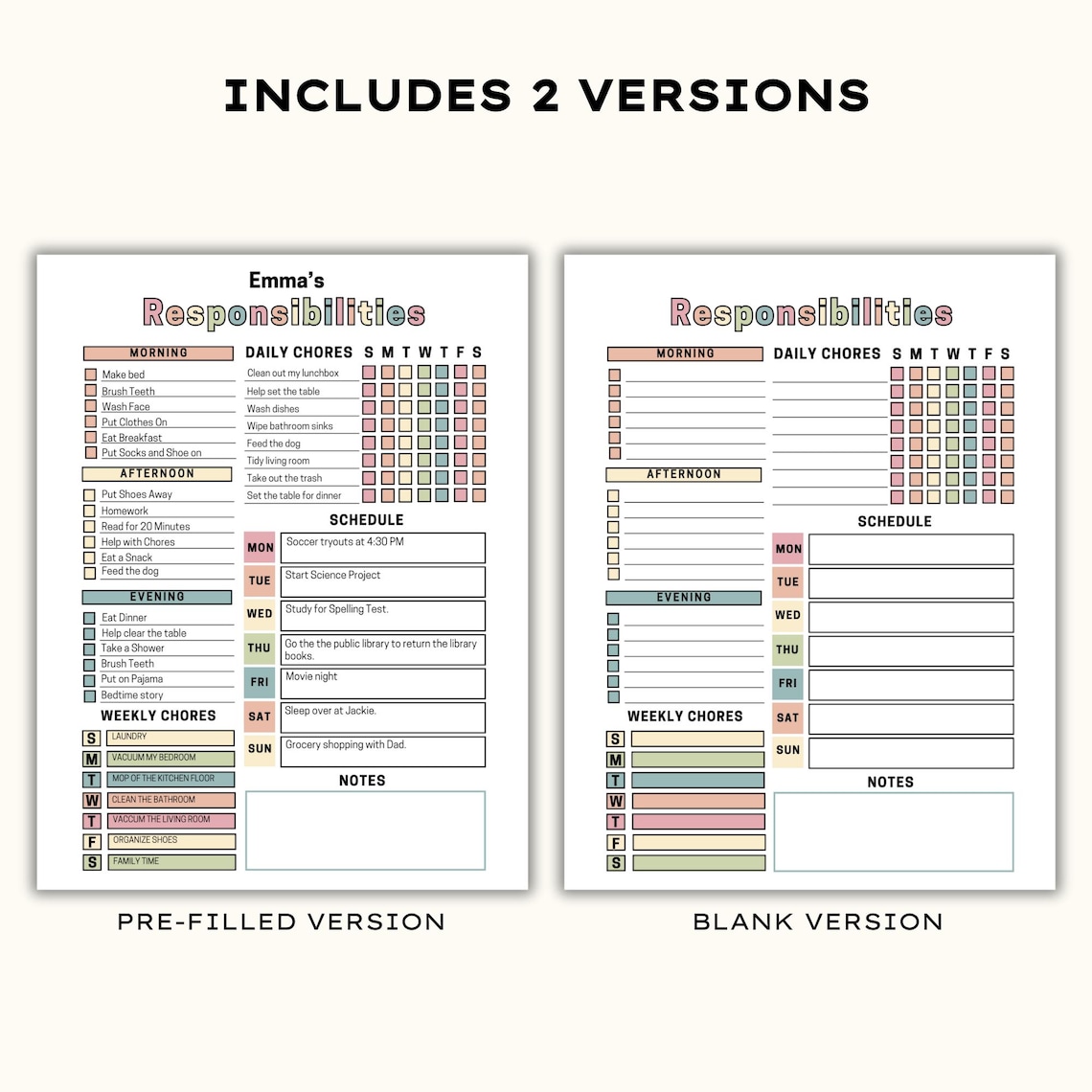 Editable Responsibility Checklist, Kids Teens Tweens Pre-teens Daily ...