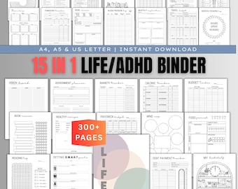 Pacote de Planejamento para TDAH: Planejador de Vida Definitivo, Produtividade, Finanças, Metas, Leitura, Autocuidado e muito mais (A4/A5/Carta EUA, Download Digital em PDF)