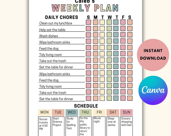 Editable Chore Chart for Kids | Printable | Kids Daily Weekly ...