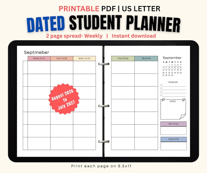 Student Planner PRINTABLE Assignment Tracker Academic Planner ADHD ...