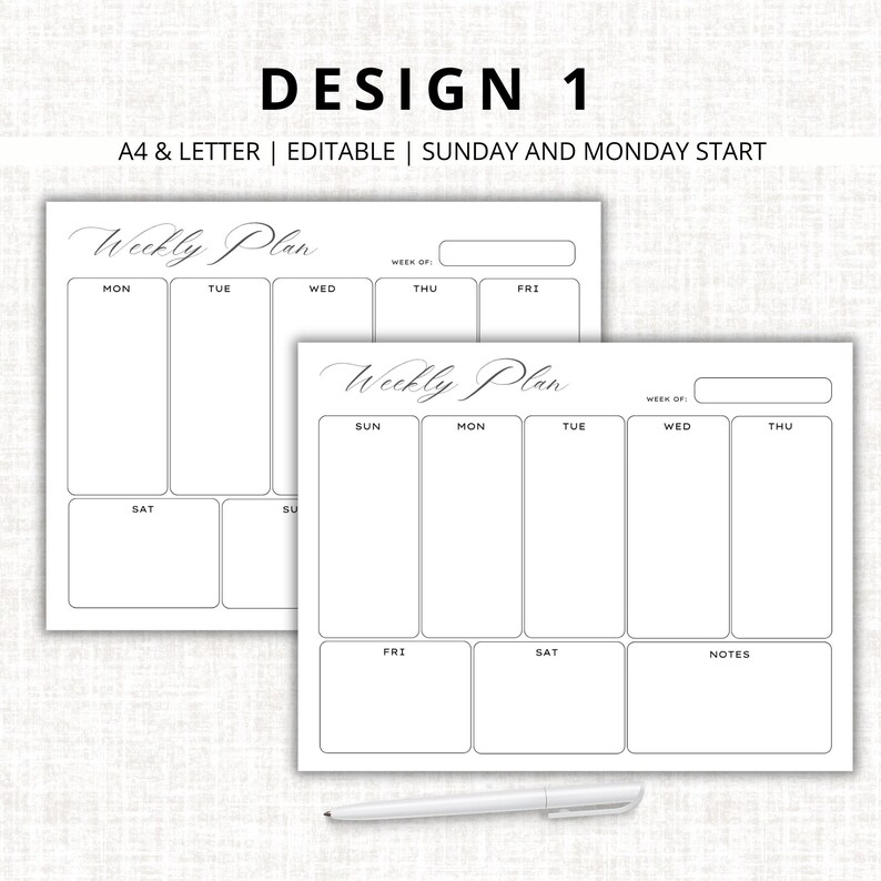 Minimalist Weekly Planner Printable: A4, Letter Size (digital Download ...