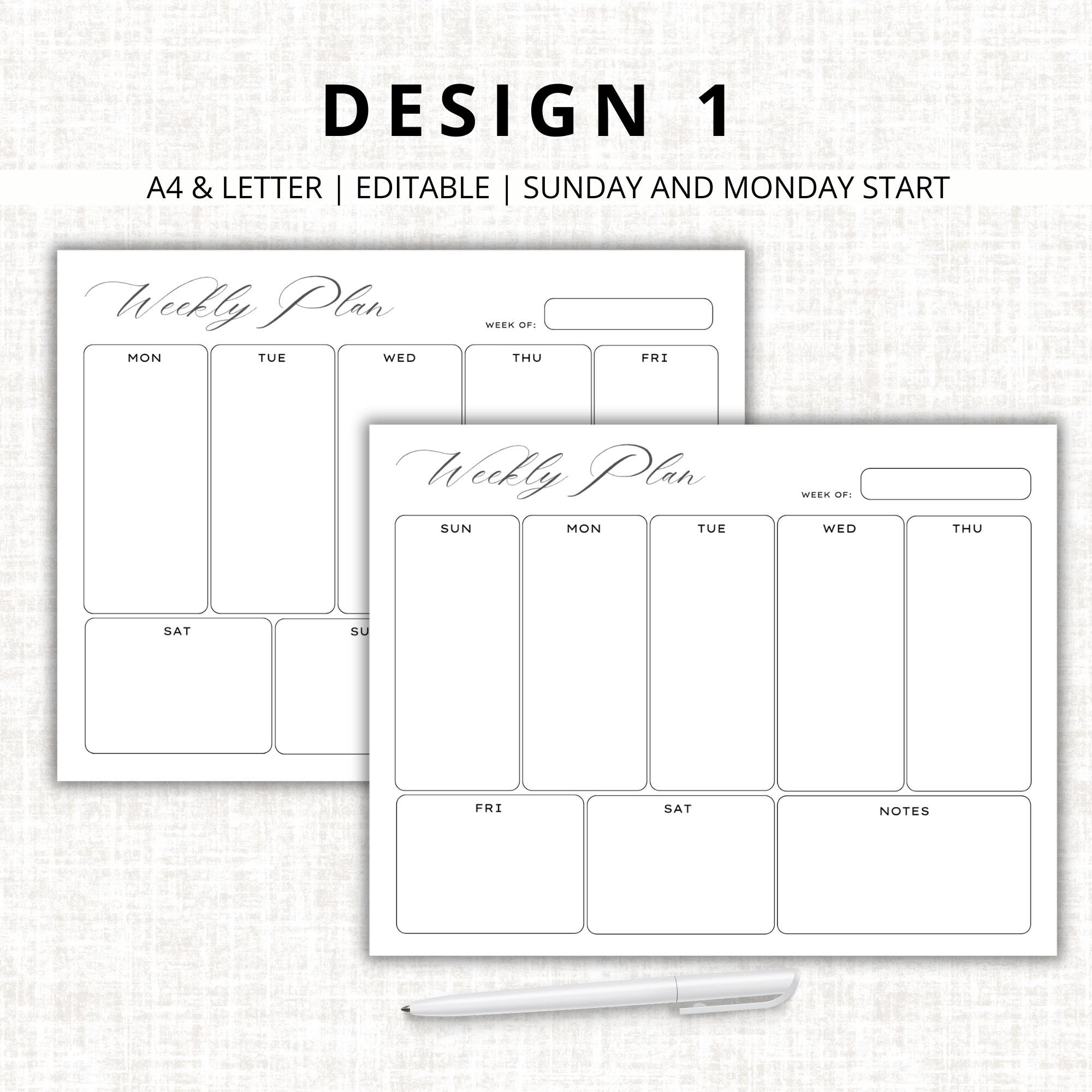 Minimalist Weekly Planner Printable: A4, Letter Size (digital Download ...