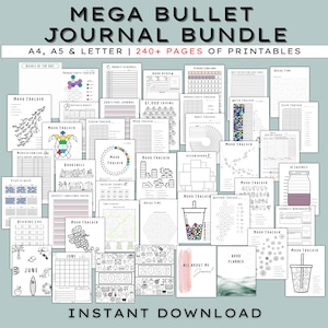 Paquete Bullet Journal, 2025-2026: Seguimiento mensual y anual, seguimiento de hábitos, planificadores, seguimiento del estado de ánimo, autocuidado / Tamaño carta (EE. UU.), A4, PDF