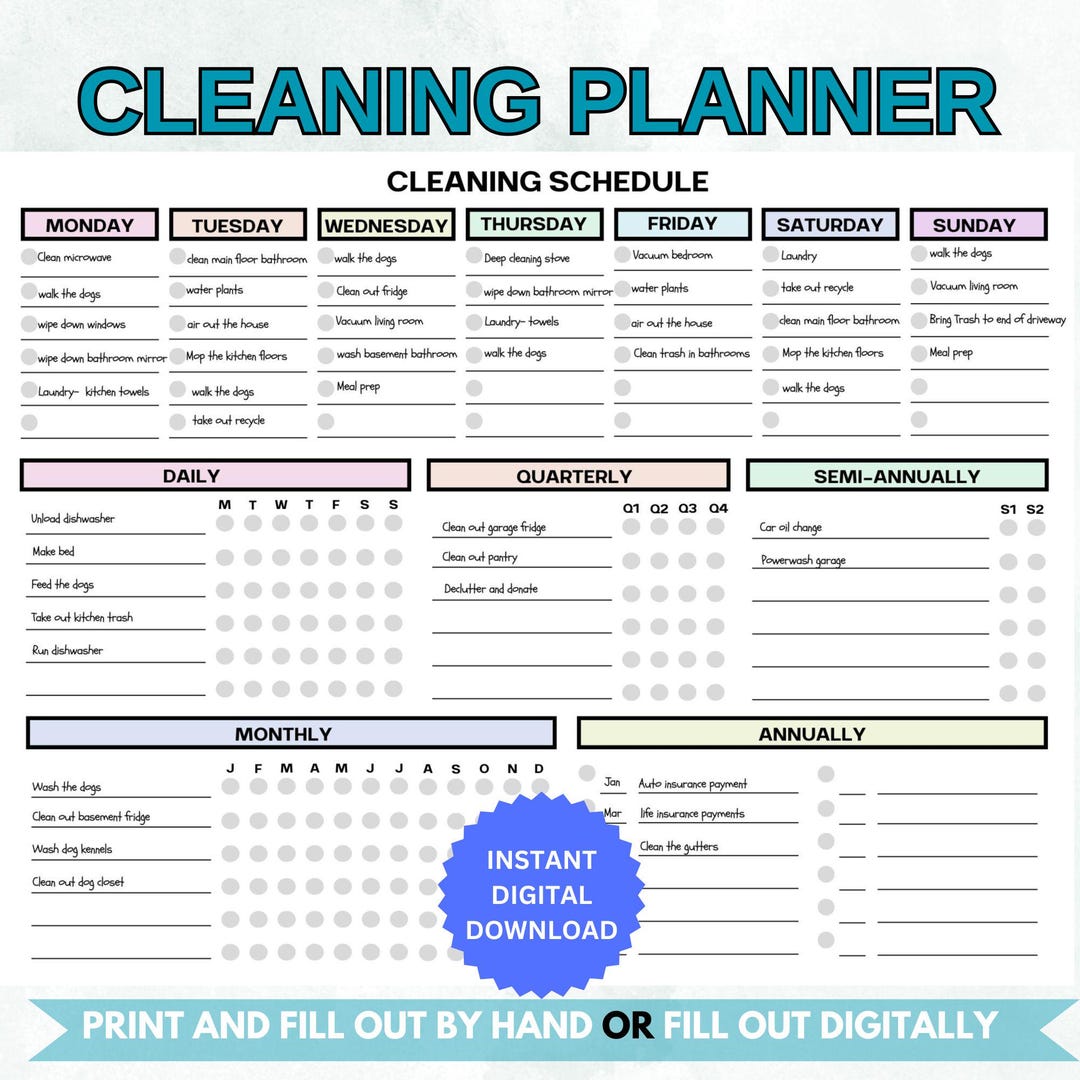Printable Cleaning Schedule: Family Chore Chart & ADHD Planner (PDF) - Etsy