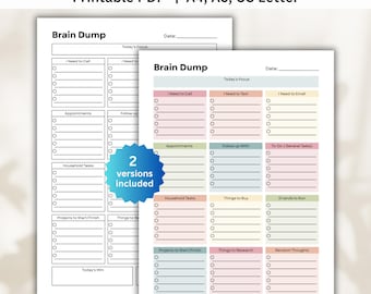ADHD Brain Dump Printable, Daily Planner Sheet, Task List, Thought Organizer, To Do List Template, Productivity Planner, A4 A5 US Letter PDF
